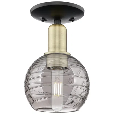 Innovations Lighting Athens Deco Swirl 6"w Black Brass Semi.flush W/ Smoke Swirl Shade