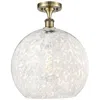 Innovations Lighting Ballston 13.75"w Antique Brass Semi-flush Mount W/ White Mouchette Sha In Gold