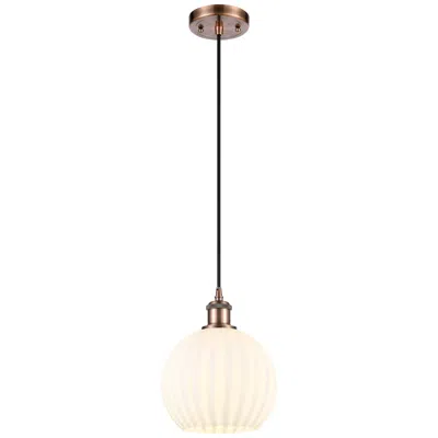 Innovations Lighting Ballston 8" Wide Antique Copper Corded Mini Pendant W/ White Venetian