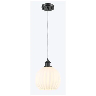Innovations Lighting Ballston 8" Wide Matte Black Cord Hung Mini Pendant W/ White Venetian In Animal Print