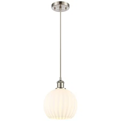 Innovations Lighting Ballston 8"w Satin Nickel Corded Mini Pendant W/ White Venetian Shade