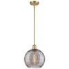 Innovations Lighting Ballston Athens 10"w Satin Gold Stemmed Mini Pendant W/ Smoke Swirl Sh In Brown