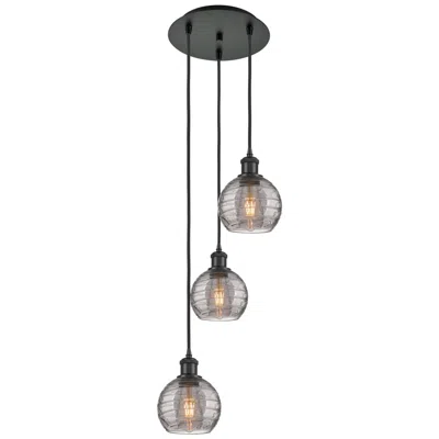 Innovations Lighting Ballston Athens 12.38"w 3-light Black Corded Pendant W/ Smoke Swirl Sh