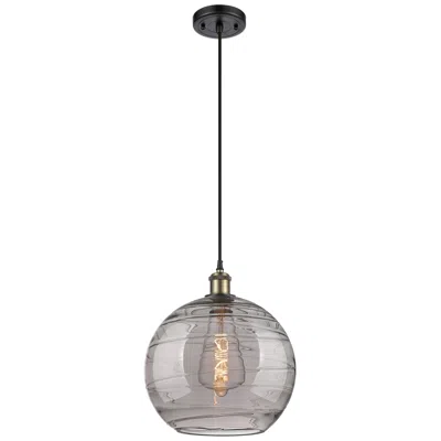 Innovations Lighting Ballston Athens 12"w Black Brass Corded Mini Pendant W/ Smoke Swirl Sh