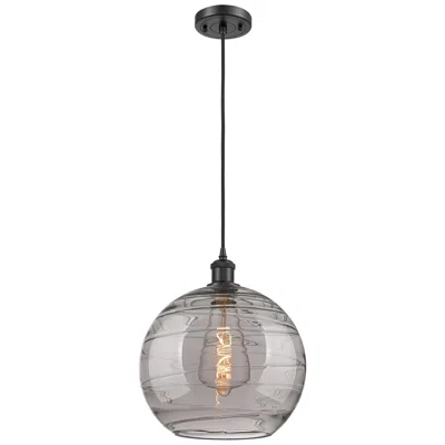 Innovations Lighting Ballston Athens 12"w Matte Black Corded Mini Pendant W/ Smoke Swirl Sh