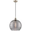 Innovations Lighting Ballston Athens 13.75"w Antique Brass Corded Pendant W/ Smoke Swirl Sh In Black