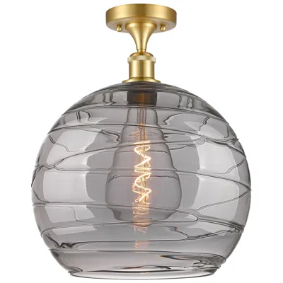 Innovations Lighting Ballston Athens 13.75"w Satin Gold Semi-flush Mount W/ Smoke Swirl Sha