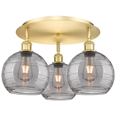 Innovations Lighting Ballston Athens 19.75"w 3-light Satin Gold Flush Mount W/ Smoke Swirl