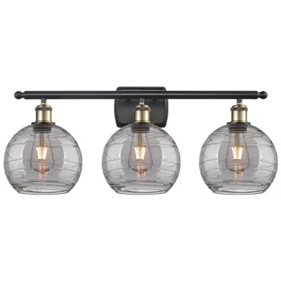 Innovations Lighting Ballston Athens 28"w 3 Light Black Brass Bath Light W/ 8" Smoke S