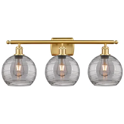 Innovations Lighting Ballston Athens 28"w 3 Light Satin Gold Bath Light W/ 8" Smoke Sw