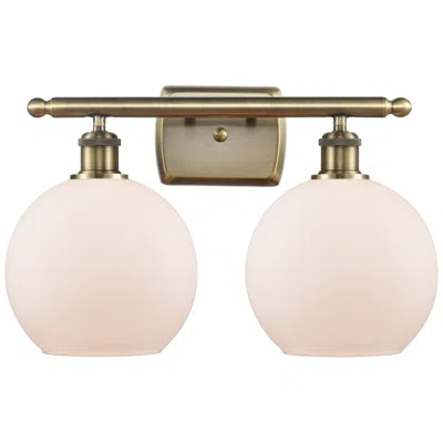 Innovations Lighting Ballston Athens 8" 2 Light 18" Bath Light - Antique Brass - White