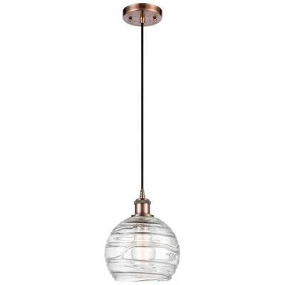 Innovations Lighting Ballston Athens 8" Antique Copper Corded Mini Pendant W/ Deco Swirl Sh