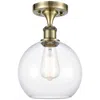 Innovations Lighting Ballston Athens  8" Led Semi-flush Mount - Antique Brass - Clear Shade In Transparent