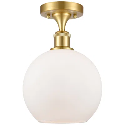 Innovations Lighting Ballston Athens  8" Led Semi-flush Mount - Satin Gold - Matte White Sh