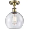 Innovations Lighting Ballston Athens  8" Semi-flush Mount - Antique Brass - Seedy Shade In Transparent