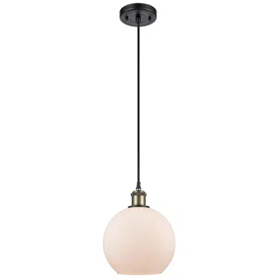 Innovations Lighting Ballston Athens 8"w Cord Hung Black Brass Mini Pendant W/ White Shade