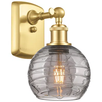 Innovations Lighting Ballston Athens 9.13"h Satin Gold Sconce W/ Light Smoke Deco Swirl Sha