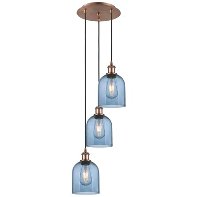 Innovations Lighting Ballston Bella 12"w 3-light Antique Copper Corded Pendant W/ Blue Shad