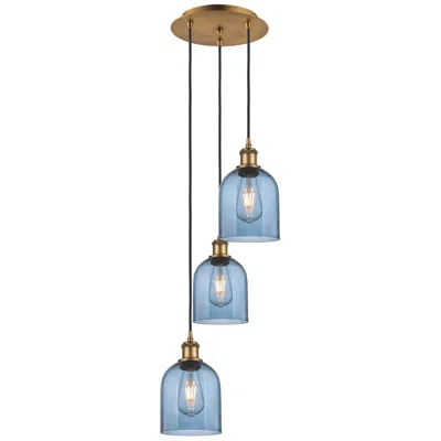 Innovations Lighting Ballston Bella 12"w 3-light Brushed Brass Corded Pendant W/ Blue Shade