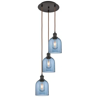 Innovations Lighting Ballston Bella 12"w 3-light Oiled Bronze Corded Pendant W/ Blue Shade