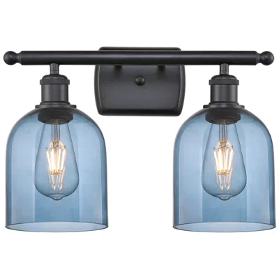 Innovations Lighting Ballston Bella 15.5"w 2 Light Matte Black Bath Light W/ Princess Blue