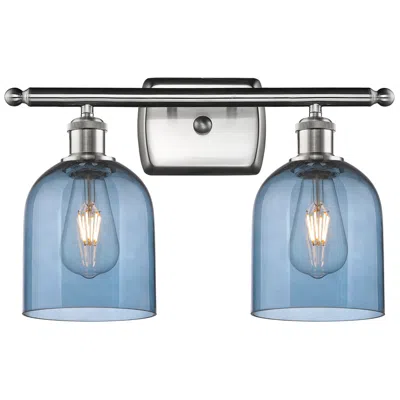 Innovations Lighting Ballston Bella 15.5"w 2 Light Satin Nickel Bath Light W/ Blue Shade
