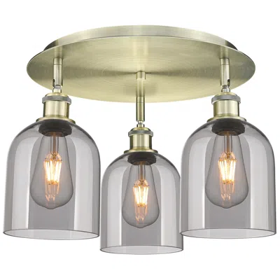 Innovations Lighting Ballston Bella 17.25"w 3-light Antique Brass Flush Mount W/ Smoke Shad