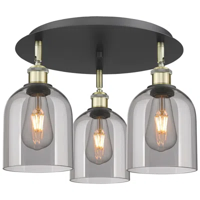 Innovations Lighting Ballston Bella 17.25"w 3-light Black Brass Flush Mount W/ Light Smoke