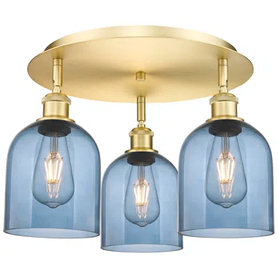 Innovations Lighting Ballston Bella 17.25"w 3-light Satin Gold Flush Mount W/ Blue Shade