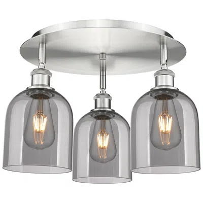 Innovations Lighting Ballston Bella 17.25"w 3-light Satin Nickel Flush Mount W/ Smoke Shade