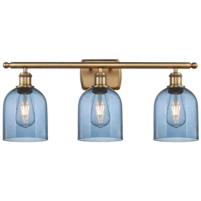 Innovations Lighting Ballston Bella 25.5"w 3 Light Brushed Brass Bath Light W/ Blue Shade