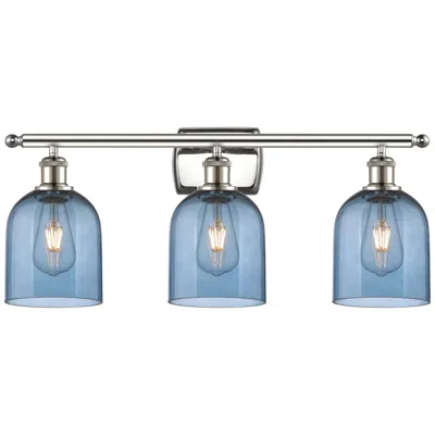 Innovations Lighting Ballston Bella 25.5"w 3 Light Polished Nickel Bath Light W/ Blue Shade