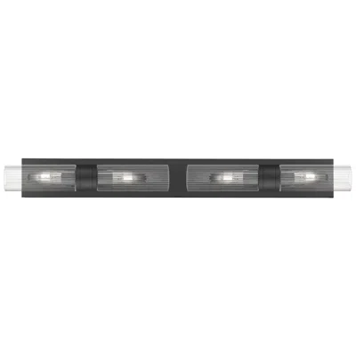 Innovations Lighting Ballston Boreas 4 Light 39" Bath Vanity Matte Black Striped Clear Shade