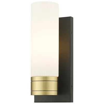 Innovations Lighting Ballston Boreas 5" Sconce Black Brass W/ 8"h Striped White Shade