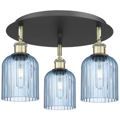 Innovations Lighting Ballston Bridal Veil 17" 3 Light Flush Mount Black Brass W/ Blue Shade