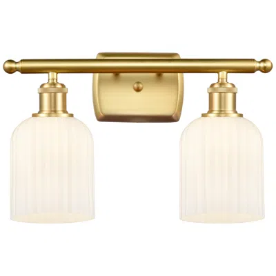 Innovations Lighting Ballston Bridal Veil 2 Light 15" Bath Vanity Satin Gold Gloss White Shade