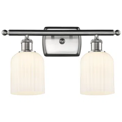Innovations Lighting Ballston Bridal Veil 2 Light 15" Bath Vanity Satin Nickel Gloss White Shade