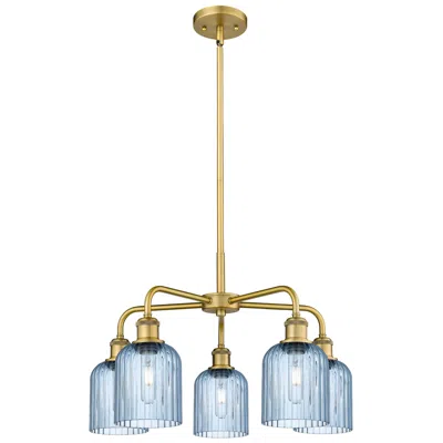 Innovations Lighting Ballston Bridal Veil 23" 5 Light Stem Hung Chandelier Brass W/ Blue Shade