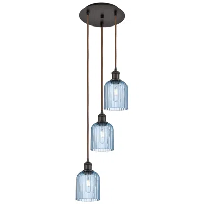 Innovations Lighting Ballston Bridal Veil 3 Light 12" Cord Hung Multi Pendant Bronze/blue Shade