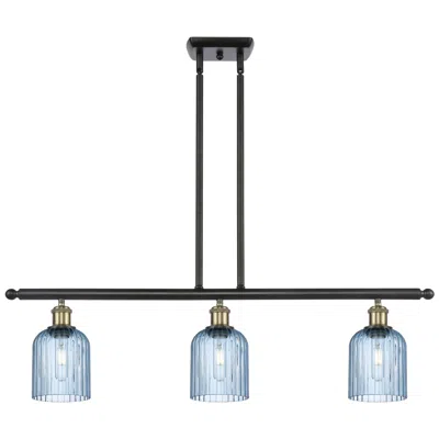 Innovations Lighting Ballston Bridal Veil 3 Light 36" Stem Hung Island Light Black Brass & Blue
