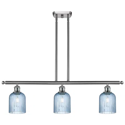 Innovations Lighting Ballston Bridal Veil 3 Light 36" Stem Hung Island Light Satin Nickel & Blue