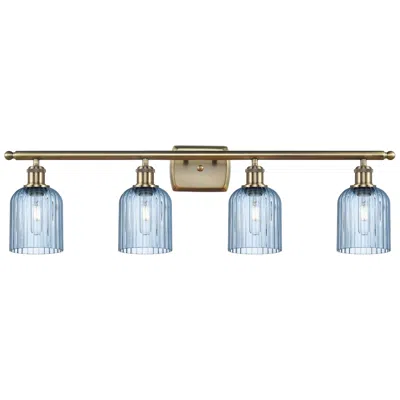 Innovations Lighting Ballston Bridal Veil 4 Light 35" Bath Vanity Brass Princess Blue Shade