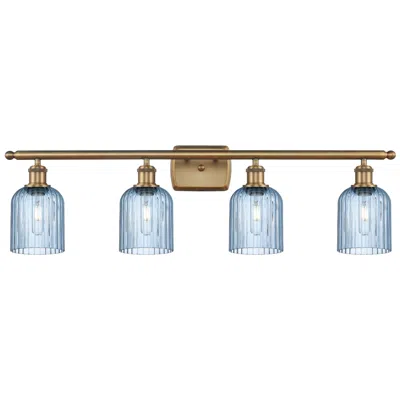 Innovations Lighting Ballston Bridal Veil 4 Light 35" Bath Vanity Brass Princess Blue Shade