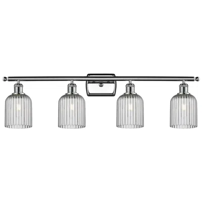 Innovations Lighting Ballston Bridal Veil 4 Light 35" Bath Vanity Chrome Light Smoke Shade In Silver
