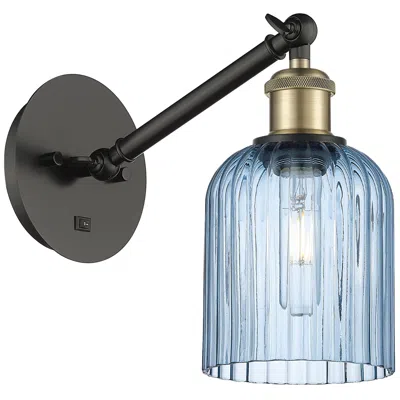 Innovations Lighting Ballston Bridal Veil 5" Sconce Arm Adjusts Up & Down Black Brass Blue Shade
