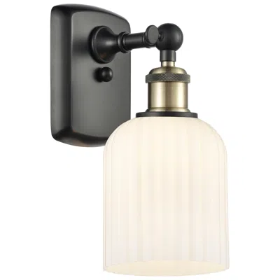 Innovations Lighting Ballston Bridal Veil 5" Sconce Black Antique Brass Finish Gloss White Shade