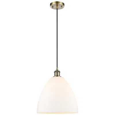Innovations Lighting Ballston Bristol Glass 12" Led Mini Pendant - Antique Brass - Matte Wh