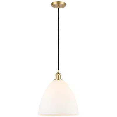 Innovations Lighting Ballston Bristol Glass 12" Led Mini Pendant - Satin Gold - Matte White