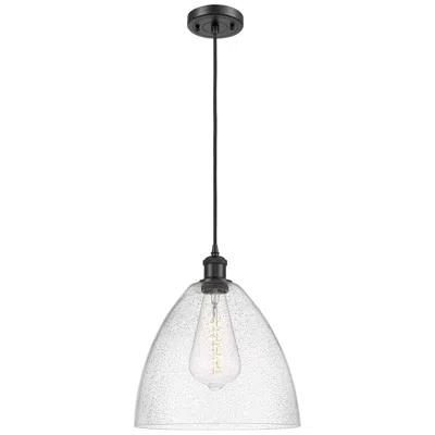 Innovations Lighting Ballston Bristol Glass 12" Mini Pendant - Matte Black - Seedy Shade