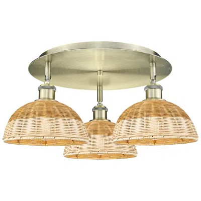 Innovations Lighting Ballston Bristol Natural Ii 21" Wide 3 Light Antique Brass Flush Mount